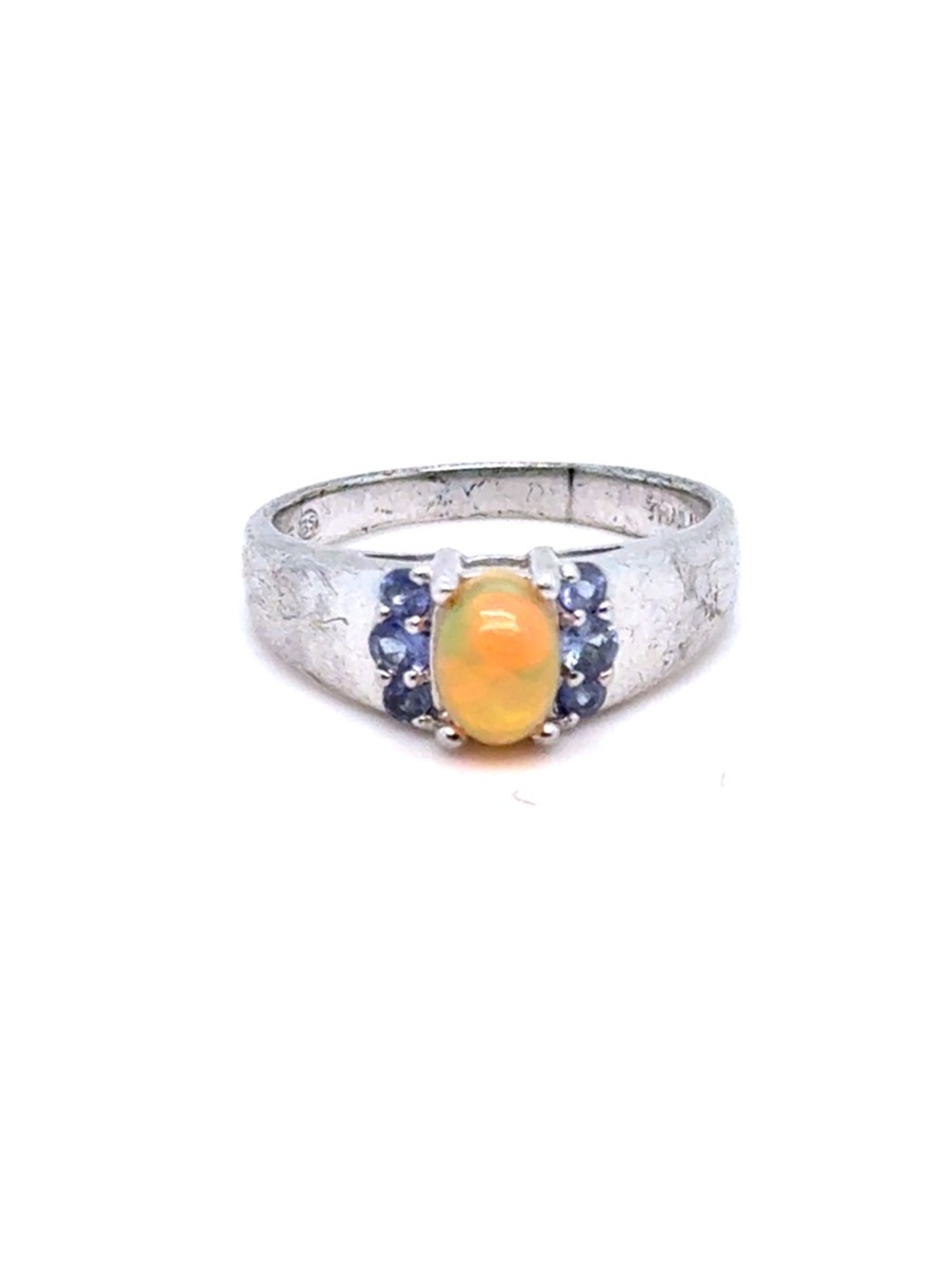 Sterling‎ Silver Opal and Tanzanite Accent Ring - Orange Opal